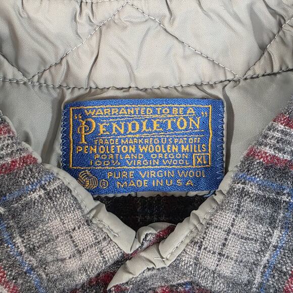 Vintage Pendleton Board Tartan Wool Flannel Plaid Work Shirt XL Gray Blue Red - Picture 6 of 10